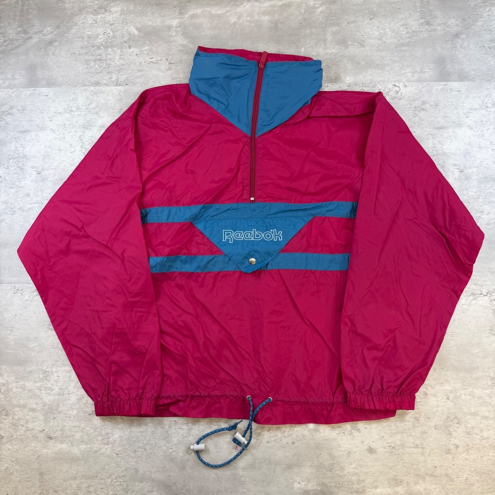 Vintage Reebok Sport Pink Teal Colorblock Half Zip Windbreaker Jacket Mens Small